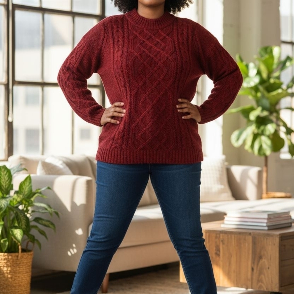 Carol Rose Red Knit Crewneck Sweater